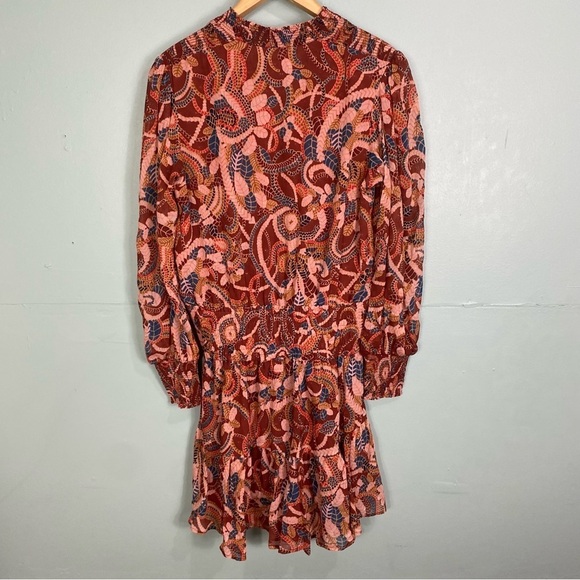 ALC Silvie Silk Mini Dress Ginger Combo Smocked Abstract Metallic Sz 12 - Picture 8 of 11